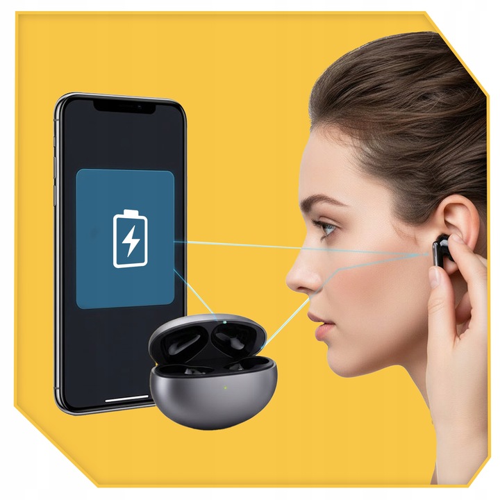SŁUCHAWKI BEZPRZEWODOWE DOKANAŁOWE Bluetooth 5.3 ANC ENC TWS ETUI INDUKCJA Kolor dominujący czarny
